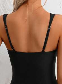 SHEIN Swim 1pc Women's Solid Color Sexy High Cut One-Piece Swimsuit, For Beach & Vacation For Summer