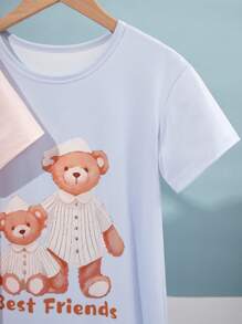 2pcs Girls Pajama Sets, Each Piece Features Cute Cartoon Leopard & Bear Patterns, Light And Soft Color Tones, Simple And Basic Design For Comfortable Wear, Stretchy And Breathable Knit Fabric, Machine Washable, Comfortable Fit, Easy Care Mommy And Me Matching Outfits (2 Pieces Sold Separately)
