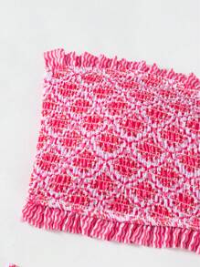 Swim Mod Set de 2 piezas de traje de baño sin tirantes con estampado aleatorio y abertura lateral para mujeres de talla grande para vacaciones