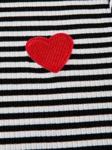 SHEIN Vacaura 少女夏季心形条纹圆领短袖休闲连衣裙