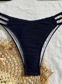 Nevyona Bộ bikini xếp nếp gợi cảm màu trơn đi biển mùa hè cho nữ - Màu xanh hải quân - Xem 5