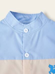 SHEIN Casuvi Kids 男童休闲混色印花立领衬衫长裤套装 - 彩色 - 查看 6