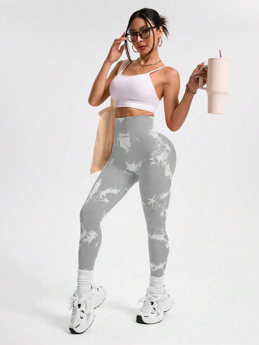 Easithlete 女士高腰扎染印花休闲紧身裤，适合健身和运动