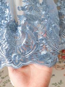 Young Girl Floral Embroidery Mesh Ruffle Hem Short Sleeve Elegant Dress - Grey - View 6