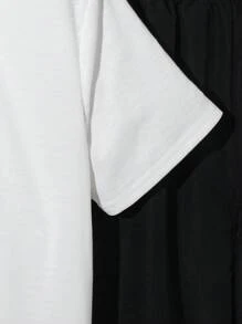 SHEIN مجموعة تي شيرت بياقة دائرية وبنطال كارجو ذو خصر مطاطي، مناسبة للأولاد المراهقين، بتصميم كاجوال كوليجي مريح وعملي، بطبعات حرفية ناعمة، مناسبة للخريف والربيع والصيف، للارتداء اليومي والألعاب الخارجية والمدرسة والأنماط الشارعية والحفلات والأوقات الحرة - أبيض وأسود - View 5