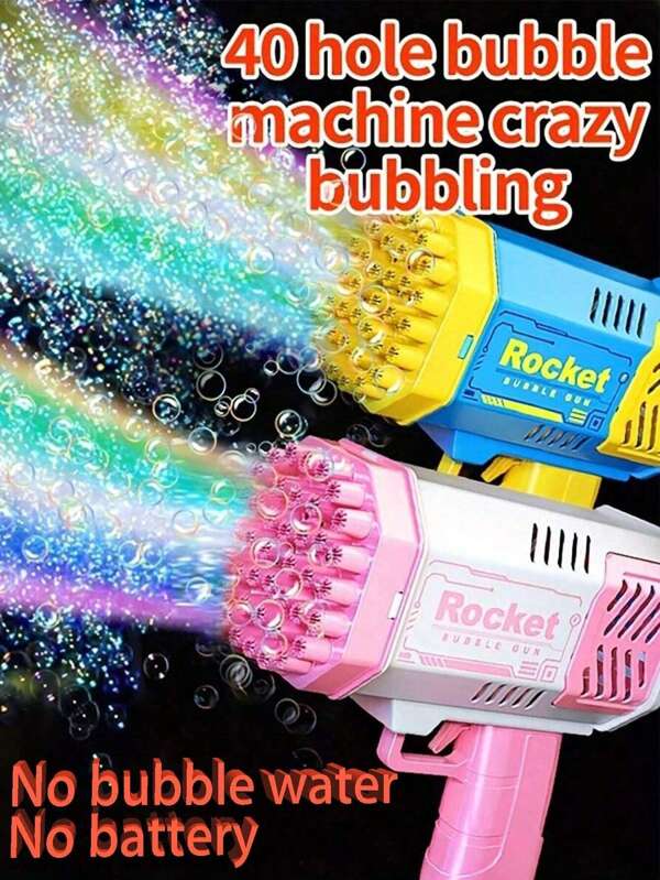 1PC 40-Hole Electric Bubble Machine Handheld Gatling Automatic Bubble Gun Portable Outdoor Party Toy LED Light Hair Gift (Bubble Liquid And 4xAA Battery Not Included Made Of Plastic) Children's Toy Gun With Fan, Light & Bubble Blower Automatic Bubble Blow