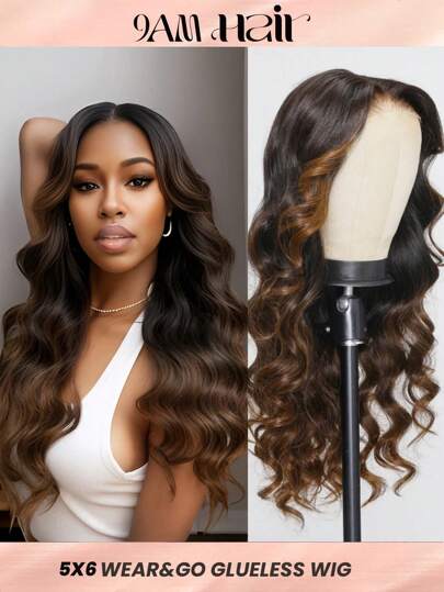 Highlight Colored Wigs Human Hair Ombre Brown Loose Wave Brazilian Glueless Wigs 6x5 Lace Fronral Wig Pre Plucked Natural Hairline 180% Density Remy Hair With Baby Hair 24inch Halloween Costumes