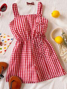 Wildeya Mono con decoración de lazo a cuadros lindos para niñas preadolescentes en verano