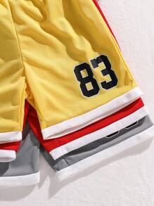 SHEIN Leap Crew 6pcs/Set Tween Boy Breathable Sports Letter Print Tank Top And Shorts Set - Yellow - View 7