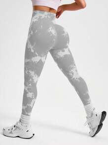 Easithlete 女士高腰扎染印花休闲紧身裤，适合健身和运动