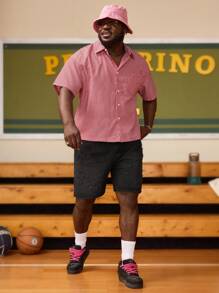 EASEVO Áo sơ mi tay ngắn dệt sọc đỏ trắng rộng rãi thoải mái cho nam cỡ lớn - Đỏ - Xem 5