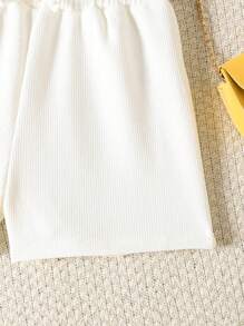 SHEIN 两件套少女针织上衣和宽松短裤休闲套装 - 白色 - 查看 3