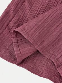 SHEIN Pantalon en tissu texturé rose clair unicolore avec cordon et nœud papillon, pour filles préadolescentes décontractées