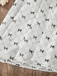 Vestido de niña preadolescente con mangas abullonadas, cuello bordado, moño y volantes con estampado - Blanco - Ver 4