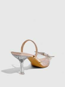 CUCCOO SZL 女士珍珠水钻蝴蝶结透明PVC水晶高跟鞋，性感优雅，香槟色尖头高跟鞋