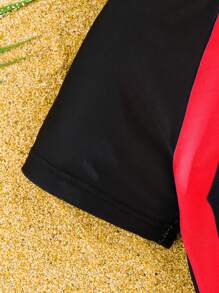 SHEIN Tween Boy Casual Sports Pattern One-Piece Swimsuit, For Beach, Swimming, Surfing - Red - View 4