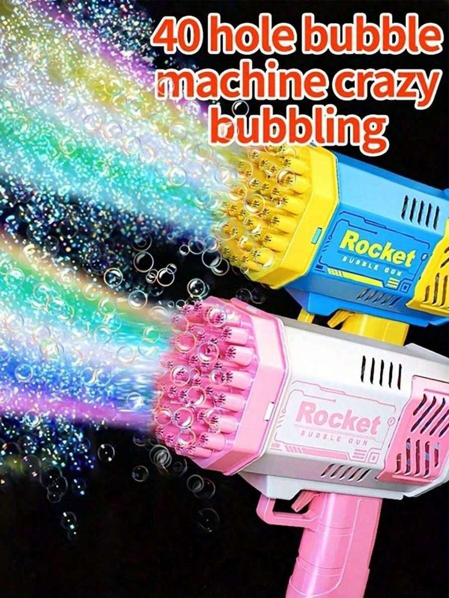 装饰 1PC 40 孔电动泡泡机手持式加特林自动泡泡枪便携式户外派对玩具 LED 灯头发礼物（不含泡泡液和 4xAA 电池由塑料制成）儿童玩具枪带风扇、灯和泡泡吹管、泡泡、泡泡、泡泡枪、泡泡机