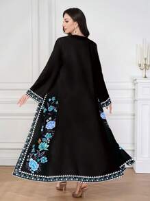 Al Najma 1 chiếc váy hoa màu xanh đen thoải mái dành cho nữ, trang phục truyền thống cho mọi mùa. Thiết kế hoa tinh tế, sang trọng, bí ẩn, thanh lịch, phù hợp để mặc hàng ngày, hẹn hò, giải trí, tiệc tùng, áo choàng Abaya giản dị - Màu xanh lam - Xem 2