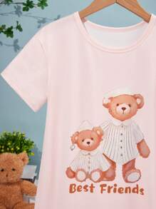 2pcs Girls Pajama Sets, Each Piece Features Cute Cartoon Leopard & Bear Patterns, Light And Soft Color Tones, Simple And Basic Design For Comfortable Wear, Stretchy And Breathable Knit Fabric, Machine Washable, Comfortable Fit, Easy Care Mommy And Me Matching Outfits (2 Pieces Sold Separately)