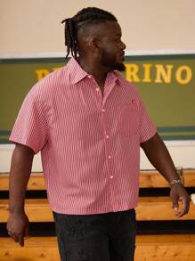 EASEVO Áo sơ mi tay ngắn dệt sọc đỏ trắng rộng rãi thoải mái cho nam cỡ lớn - Đỏ - Xem 4