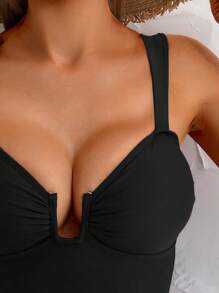 SHEIN Swim 1pc Women's Solid Color Sexy High Cut One-Piece Swimsuit, For Beach & Vacation For Summer