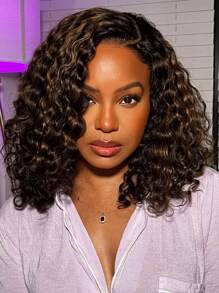 ALL READY WIG 12 英寸深波浪棕色渐变挑染无胶假发真人发预拔预剪蕾丝卷发短鲍勃假发真人发 P4/30# 可直接佩戴假发 180 密度 - S4/30 - 查看 2