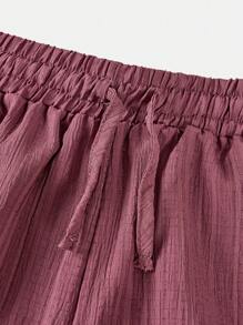 SHEIN Pantalon en tissu texturé rose clair unicolore avec cordon et nœud papillon, pour filles préadolescentes décontractées