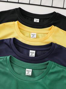 Tween Boys 8pcs Set, 6+2 Free, Solid Color & Letter Graphic Short Sleeve Round Neck T-Shirts And Elastic Waist Shorts Sets, Suitable For Outdoor Play, School, Street, Party And Casual Wear, Spring/Summer/Autumn