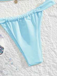 Swim Mod 2 件高腰性感露背吊带前系带女式泳衣套装，夏季 - 藍色 - 查看 5