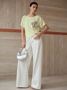 MOTF PREMIUM CAMISETA CON DETALLES DE RHINESTONE Y RECORTES - Verde - Ver 4
