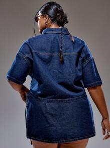 MUSERA Plus Size Boxy Cropped Button Through Short Sleeve Denim Jacket Only Summer Streetstyle Vacation Holiday 90's Y2k Cute Casual City Muse Streetwear Back To School