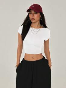 SHEIN PETITE Camiseta blanca sin espalda para talla pequeña, adecuada para vacaciones de verano - Multicolor - Ver 4