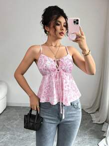 Chiquease Top camisola con estampado floral, corte crop, frente envolvente y volantes, elegante y lindo, apto para uso diario casual, viajes, playa, festivales de música, ir y venir, primavera/verano