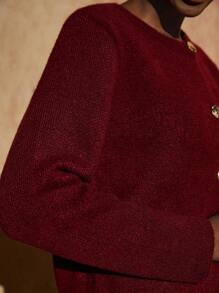 Bóhologie Pique Knitting Type Thick Knitted Cardigan With Gold Button Accessory Elegant Style Burgundy Cardigan,Cardigans For Women,Long Cardigans Woman,Petite Cardigans,Cardigans - Burgundy - View 6