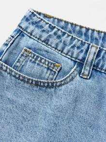 SHEIN Teen Girl's Casual Distressed Denim Cuffed Shorts, Summer - Blue - View 4