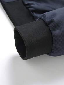 Manfinity Homme Men's Checkerboard Print Long Sleeve Zip-Front Casual Baseball Jacket - Navy Blue - View 6