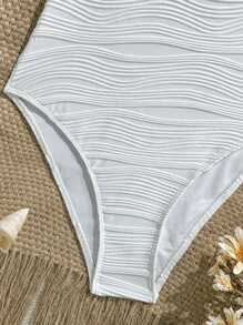 Swim Vcay Beach Summer Women's Fashion Solid Color Textured Seashell & Starfish Pendant Detachable Strapless & Halter Backless Hollow Out Sexy One-Piece Swimsuit White