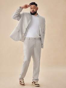 Manfinity VCAY Plus Size Men's Loose Casual Woven Blazer & Pants Set - Apricot - View 5