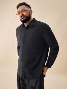 Manfinity VCAY Men Plus Solid Button Front Shirt - Black - View 3