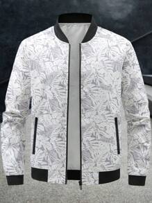 Manfinity Homme Men's Long Sleeve Vacation Tropical Plant Print Zip-Up Rave Bomber Jacket, Fall - Multicolor - View 1