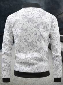 Manfinity Homme Men's Long Sleeve Vacation Tropical Plant Print Zip-Up Rave Bomber Jacket, Fall - Multicolor - View 2