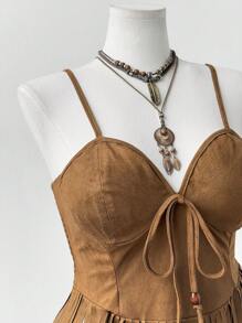 Sunspun Correa de flecos casual de moda de festival, estilo bohemio, hippie, vaquera, nueva riqueza - Marrón - Ver 4