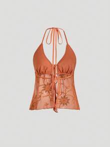 Sweetra French Summer New Minimalist Sexy Orange Sequin Embroidered Spaghetti Strap Backless Sexy Women Tank Top