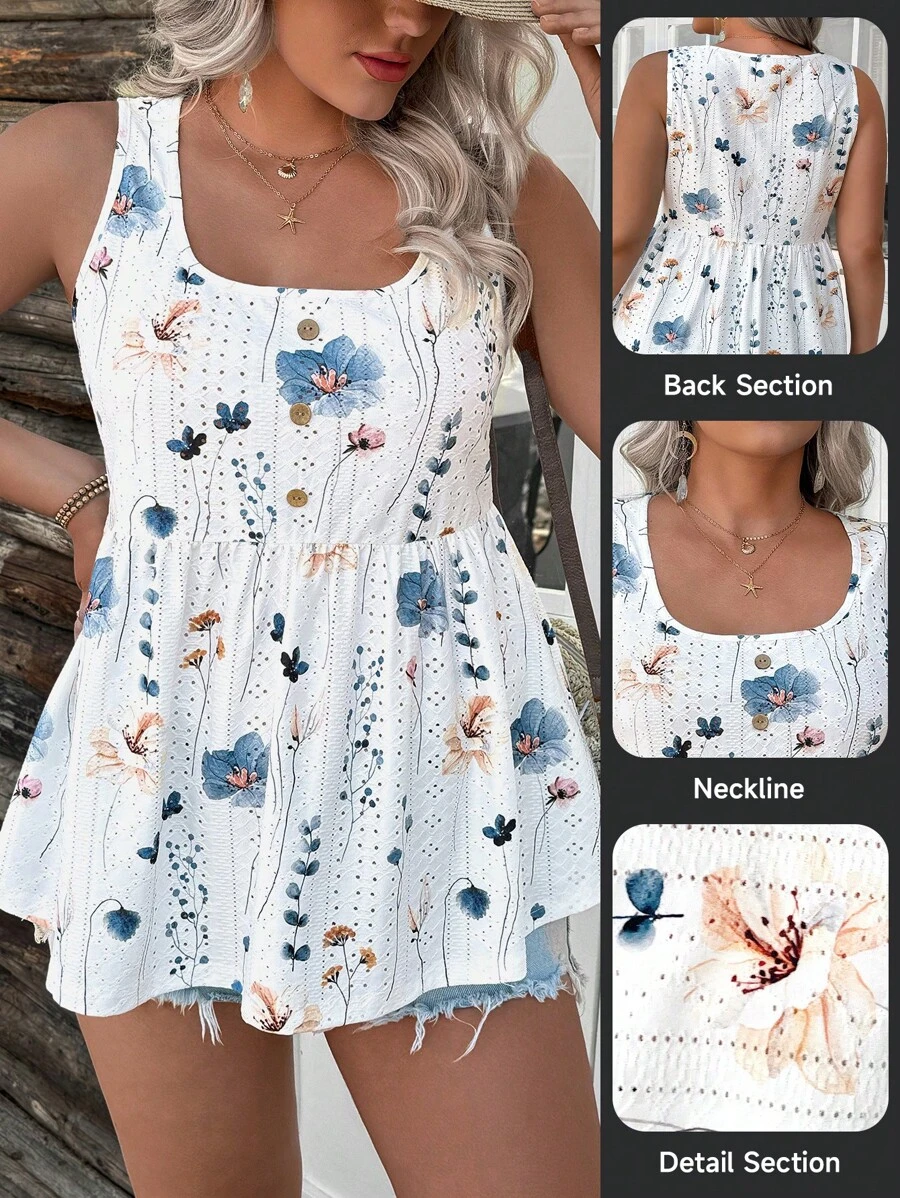 SHEIN LUNE Áo ba lỗ không tay thêu họa tiết dệt kim cỡ lớn - Nhiều màu - Xem 1