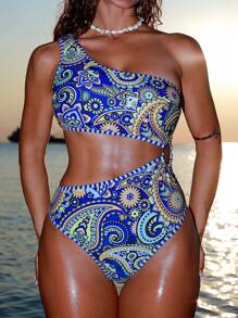 Swim Vcay Nuevo traje de baño de una pieza sexy de las mujeres con estampado de múltiples colores aleatorios y calado