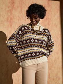 Bóhologie Sweter damski z wielokolorowym żakardowym wzorem