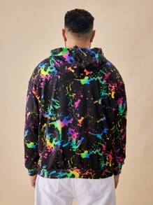 EASEVO Loose Fit Plus Size Men Reflective Splash Ink Print Hoodie - Multicolor - View 2