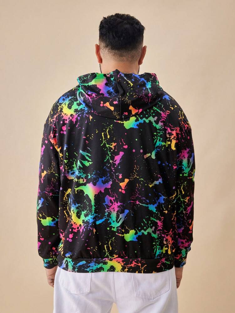 Loose Fit Plus Size Men Reflective Splash Ink Print Hoodie