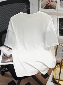 Manfinity Dauomo Áo thun nam, Quy trình khoan nóng, Cổ tròn, Tay ngắn, Màu trơn, Thường ngày, Mùa xuân/Hè 2025, Mới - trắng - Xem 2