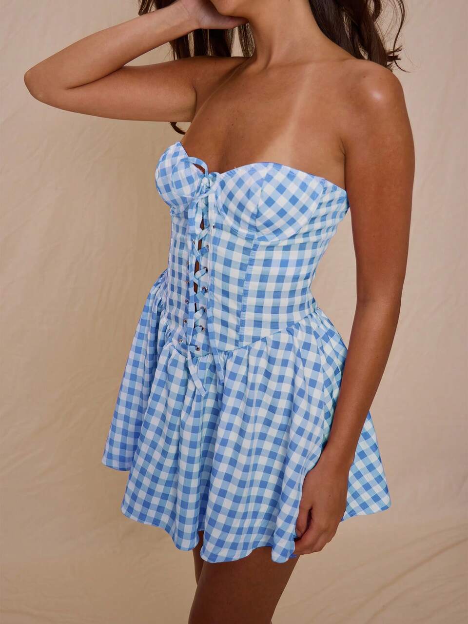 Blue Plaid Women Mini Dress